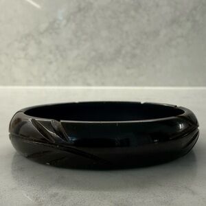 Vintage Bakelite Carved Vines Dark Brown Bangle Bracelet